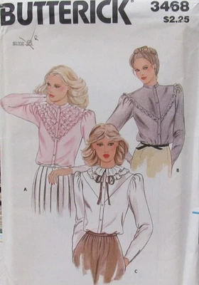 VTG Butterick 3468 Womens 8 Ruffle Yoke COTTAGECORE Elegant Blouse Shirt Pattern - Image 1 of 2