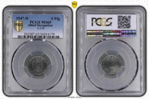 Allied Occupation 5 Pfennig 1947 D Fresh Mint Condition PCGS MS65 (7) - Picture 1 of 1