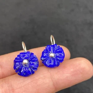 Ear Ring Natural Lapis Lazuli AAA+ Quality / 925 Silver from Afghanistan - Picture 1 of 10