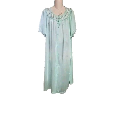 Camisón De Colección Sears Verde Espuma de Mar Talla 41 - 44 1/2 Bordado Bordado Encaje Años 70 LEER Foto 1 de 4