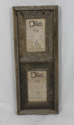 4x6-2.5" Wide Reclaimed Rustic Barn Wood Vertical Collage Frame - Holds 2 Photos - Image 1 of 2