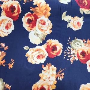 Brushed ITY Large Peach Floral on Navy 60" Fashion Fabric by the Yard - Picture 1 of 1