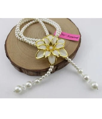 Colar suéter pingente amuleto joia fresca flor pérola - Imagem 1 de 4