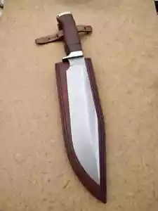 CUSTOM HANDMADE D2 STEEL HUNTING SURVIVAL BOWIE KNIFE W/STACKED LEATHER HANDLE - Picture 1 of 3