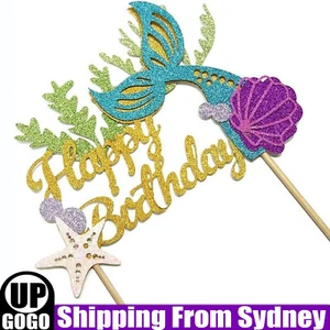 16cm Mermaid Tail Cake Topper Sea Shell Party Supplies Happy Birthday Decoration - Picture 1 of 7