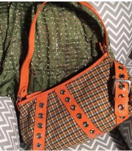 Mussio DeGroot Multicolor Herringbone Purse W/ orange Leather & Silver accents - Picture 1 of 7