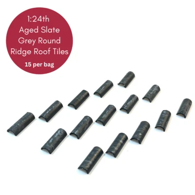 Dolls House 1:24th Scale 15 x Styrene 1/2 Round Ridge Roof Tiles Aged Slate Grey - Image 1 of 4