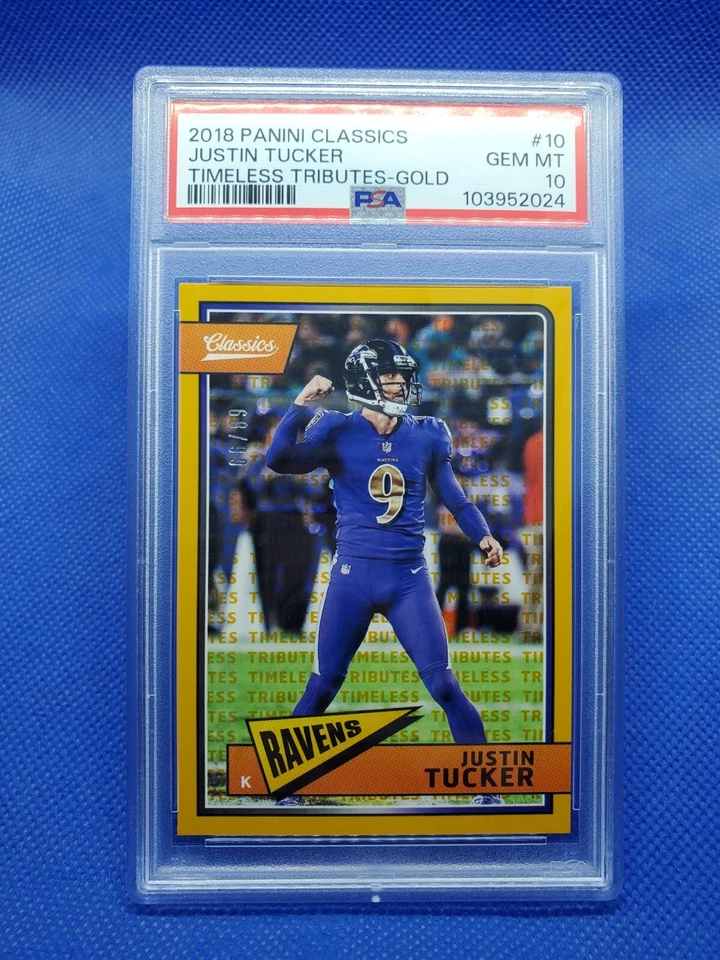 2018 Panini Classics JUSTIN TUCKER PSA 10 Gold card #/99 BALTIMORE RAVENS - Image 1 of 4