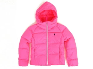 Polo Ralph Lauren Girl's Hooded Down Puffer Jacket Coat - Bright Pink (Navy) - Picture 1 of 5