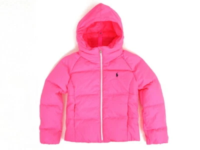 Polo Ralph Lauren Girl's Hooded Down Puffer Jacket Coat - Bright Pink (Navy) - Image 1 of 4