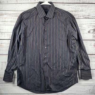 Camisa de vestir Canali Made in Italy 100 % algodón a rayas 17,5 44 marrón púrpura para hombre Foto 1 de 4