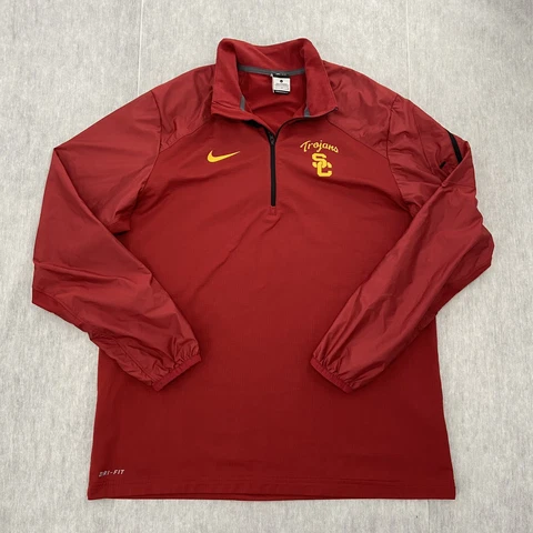 USC Trojans Jacket Adult Large Red Nike Dri Fit 1/4 Zip Pullover Logo Mens L Cover