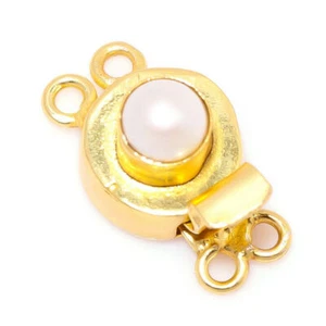 5 PC ROUND PEARL BOX GEMSTONE CLASP 2 STRAND 18K GOLD PLATED 751 ACN-138 - Picture 1 of 1