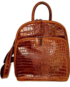 HTF New Unisex Jack Georges Voyager Honey Croco Embossed Leather Backpack # 2835