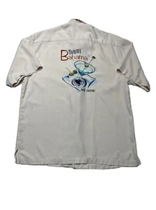 Tommy Bahama Embroidered Bar None SILK Button Up Short Sleeve Shirt Tan Size XL - Picture 1 of 12