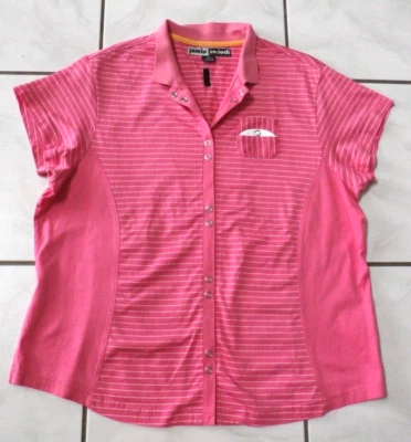 Camisa de golfe Jamie Sadock listra branca rosa feminina GG frente de pressão F620 - Imagem 1 de 4