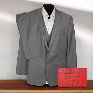 Alfani 3 Piece Suit Mens 42R 34X29 Slim Fit Gray Double Vented Wool Blend - Picture 1 of 14