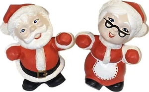 pair (2) VTG hand painted ceramic Santa & Mrs Claus Couple figurines Large  7X5” - Picture 1 of 13