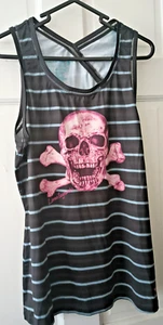 Reel Legends Pink Skull & Crossbones Sleeveless Tank Top Punk Pirate Medium - Picture 1 of 6