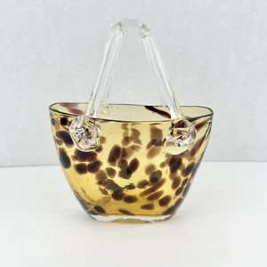Murano Style Purse Cheetah Vase Hand Blown Cased Art Glass Leopard Print - Picture 1 of 12