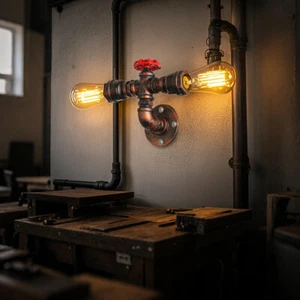 American Loft Steampunk Pipe Wall Lamp Industrial Edison Bulb Wall Sconce - Picture 1 of 7