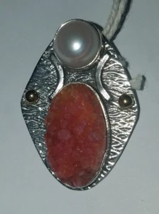 Viktorianischer Stil orange Druzy Perle Silber zweifarbig Anhänger - Bild 1 von 6