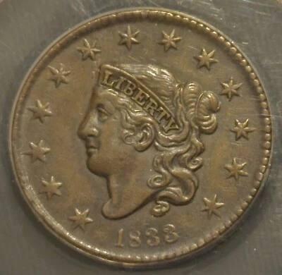 1833 1c N-6 Coronet / Matron Head Copper Penny Large Cent XF-AU nice specimen - Image 1 of 4