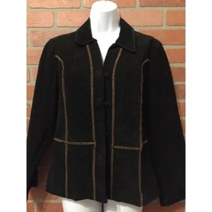 Selene Sport Womens Leather Jacket Coat Black Button Front Size S Lightweight - Picture 1 of 9