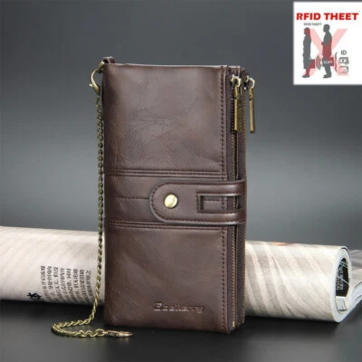 Cartera de cuero con bloqueo RFID para hombres con soporte para tarjetas de crédito Cartera sin asas Billetera Foto 1 de 4