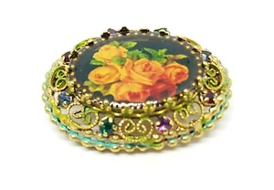 lovely rose flowers brooch pin Michal Negrin Crystals flowers rose Israel - Picture 1 of 8
