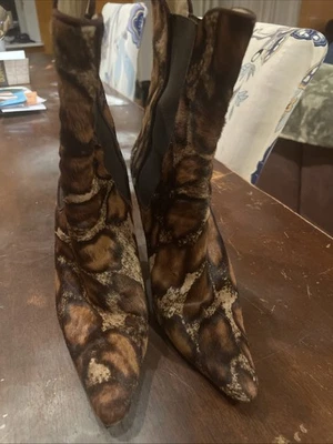 Manolo Blahnik Size 37 Leopard Pony hair Ankle Boots Vintage - Image 1 of 4