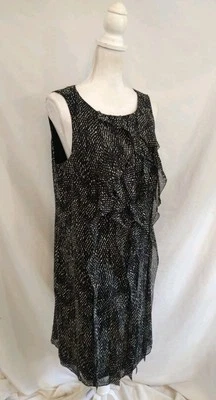 Nuevo con etiquetas Vestido Ann Taylor SEDA Blanco y Negro Volantes Frontal Funda Ligero Talla 14 Foto 1 de 4