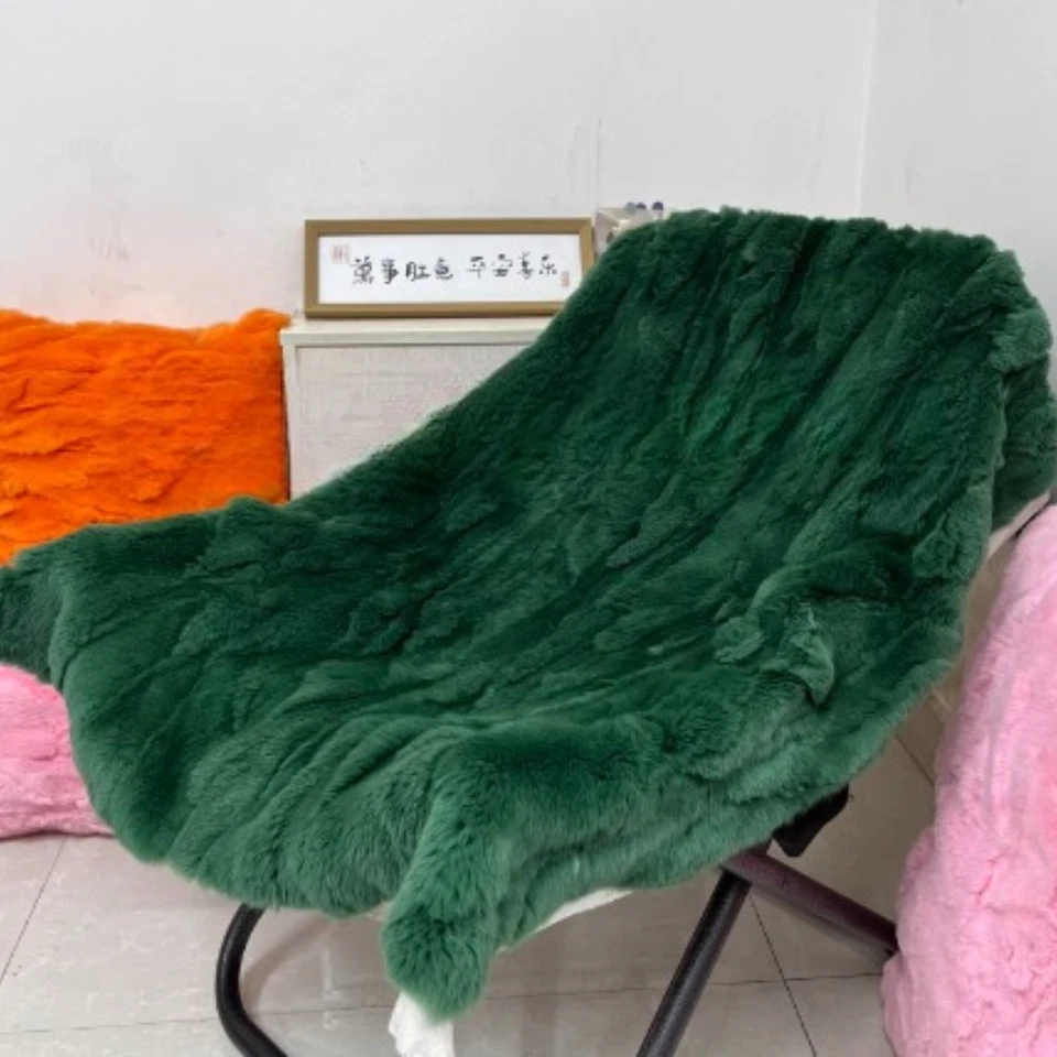 Manta de lujo suave real de piel de conejo Rex cálida colcha sofá cama Queen 79x55"" Foto 1 de 4