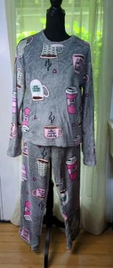 Em & Alfie Fleece Coffee Theme Pajamas Set, Includes Fuzzy Socks, NWT Medium - Picture 1 of 18