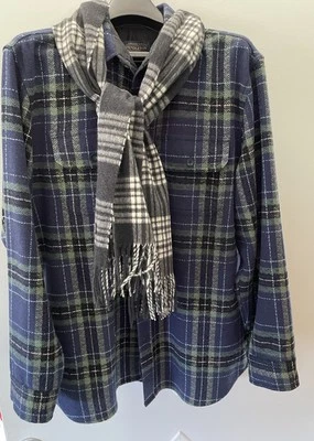 AMICALE 100% Merino Wool Scarf Black White Gray PlaidMuffler 60” MINT CONDITION - Image 1 of 4