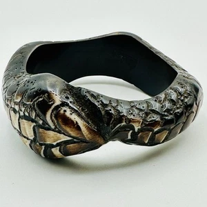 Bracciale Serpente Vintage Toni Marroni Resina Intagliata Pelle di Serpente Tema Rettile - Foto 1 di 8