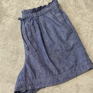 Uniqlo Shorts Womens Paper Bag Shorts Blue XLarge Linen Cotton Blend High Rise - Imagen 1 de 8