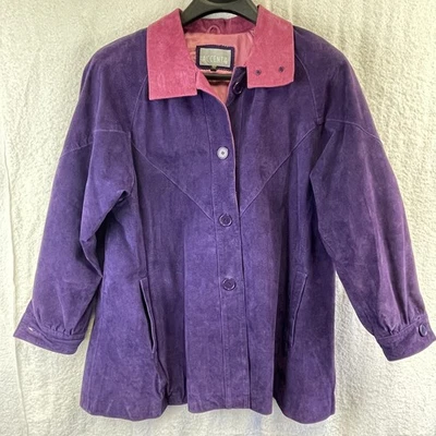 Замшевая куртка женщин большой фиолетовый кожаный розовый воротник с подкладкой пальто акцент на вас - Изображение 1 из 4