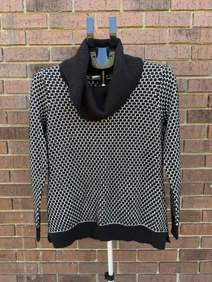 Suéter Calvin Klein Negro Blanco Capucha Cuello Patrón Hexagonal Mujer Pequeño/Mediano Foto 1 de 4