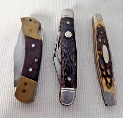 复古 3 件套装各种口袋刀 2.5 - 3 英寸 — 第 1/4 张图片