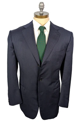 ERMENEGILDO ZEGNA Wool Navy Blue Stripe Dual Vent Suit Sz 54LR IT 44L US - Image 1 of 4