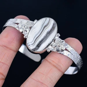 Calcite Agate 925 Silver Plated Handmade Cuff Bracelet of Free Size - Picture 1 of 3
