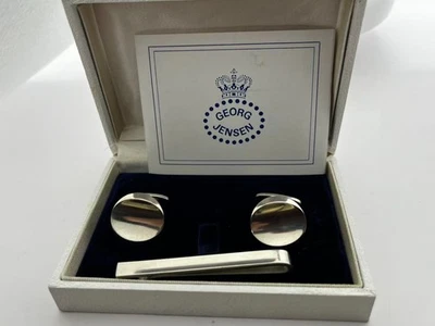 Gemelli GEORG JENSEN Danimarca in argento sterling #107, clip per cravatta #84A - Immagine 1 di 4
