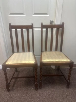 古董椅子四件套大麦扭腿实心橡木手工雕刻靠背 — 第 1/4 张图片