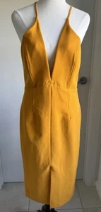 Bardot Ladies Midi Dress Size 12 Mustard Yellow Orange V Neck Split Front - Picture 1 of 8