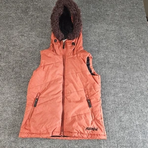 Chaleco Billabong para mujer pequeño naranja clima pesado con capucha ribete de piel sintética cálido - Imagen 1 de 17