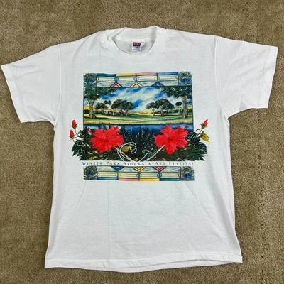 1996 Winter Park Sidewalk Art Festival T Shirt Medium Art Painting VTG 90s - Image 1 of 4