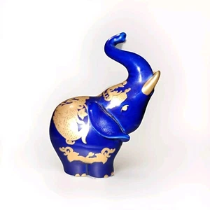 Lenox Princeton Gallery Cobalt Blue Elephant Gold Trim Details 4" Tall Trunk Up - Picture 1 of 9