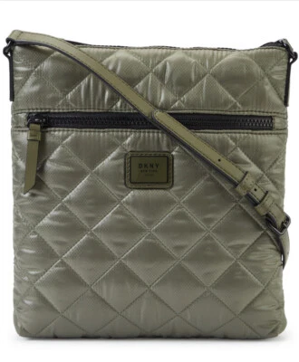 DKNY Maya Quilted Nylon Crossbody Bag Women Green Bag - Image 1 of 4