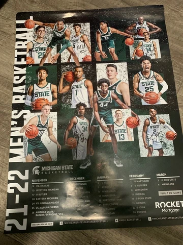 2021-2022 Michigan State Spartans AUTOGRAPHED basketball schedule poster signed! Cover
